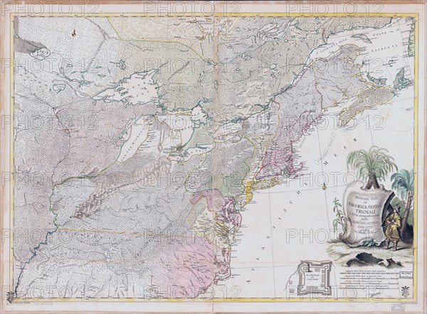 Vintage Maps / Antique Maps - Theatrum belli in America Septentrionali ca. 1755 (American colonies ca. 1755)