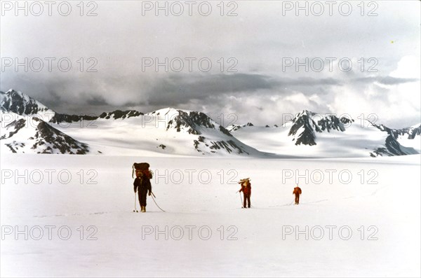 June 1974 - Looking North at peaks between Lowell Glacier and Harding Icefield, Alaska