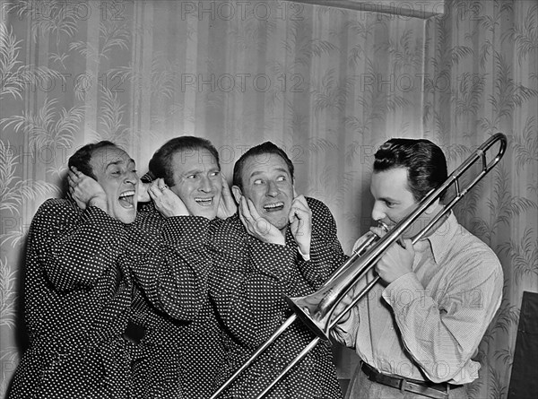 Portrait of Buddy Morrow and Ritz Brothers, New York, N.Y., ca. May 1947