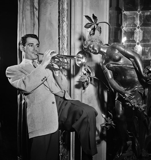 Portrait of Ray Anthony playing trumpet, ca. Aug. 1947