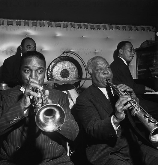 Portrait of Freddie Moore, Hot Lips Page, Sidney Bechet, and Lloyd Phillips, Jimmy Ryan's (Club), New York, N.Y., ca. June 1947