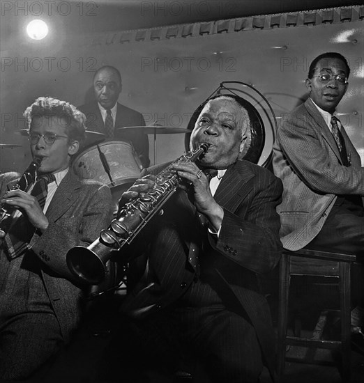 Portrait of Bob Wilber, Freddie Moore, Sidney Bechet, and Lloyd Phillips, Jimmy Ryan's (Club), New York, N.Y., ca. June 1947