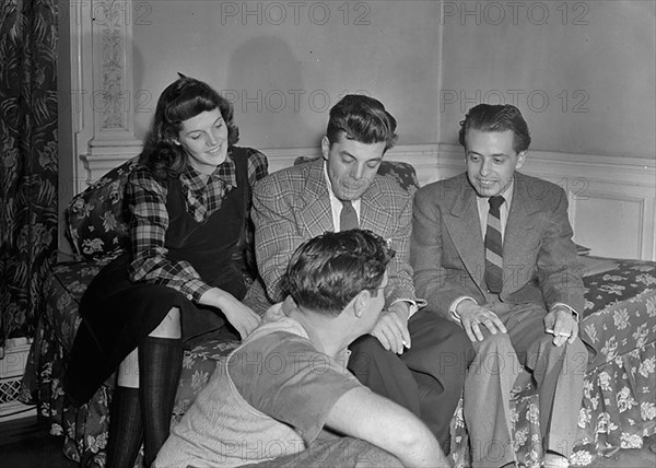 Portrait of Adele Girard, Joe Marsala, Nesuhi Ertegun, and William P. Gottlieb, Turkish Embassy, Washington, D.C., ca. 1940