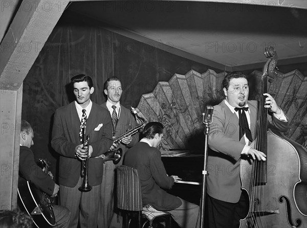 Portrait of Chubby Jackson, Conte Candoli, and Emmett Carls, Esquire Club, Valley Stream, Long Island, N.Y., ca. Apr. 1940s