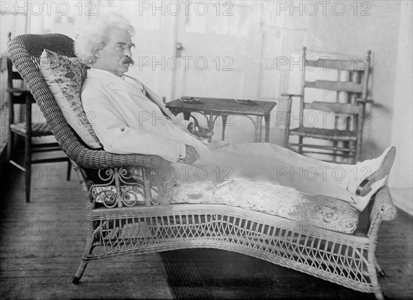 Samuel Clemens (Mark Twain) reclining in porch chair 4 15 1910