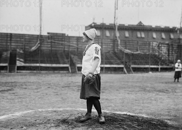 A player with the female New York Giants baseball team ca. 1913