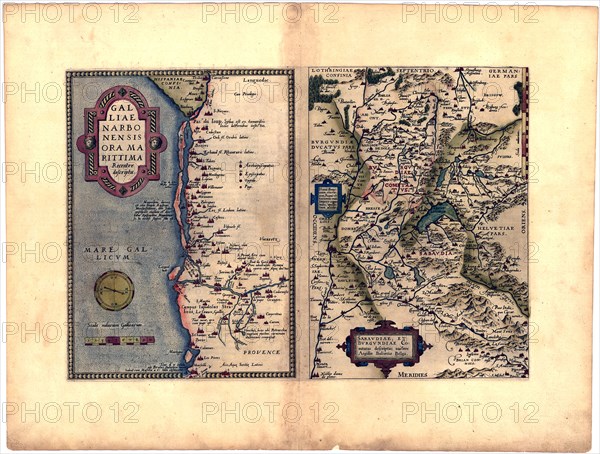 Abraham Ortelius - First World Atlas ca. 1570 - Galliae nar Bonensis ora Maritima. Bvrgvndiae comitatvs