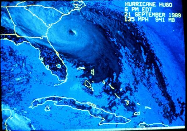 Visible spectra satellite image of Hurricane Hugo on September 21, 1989