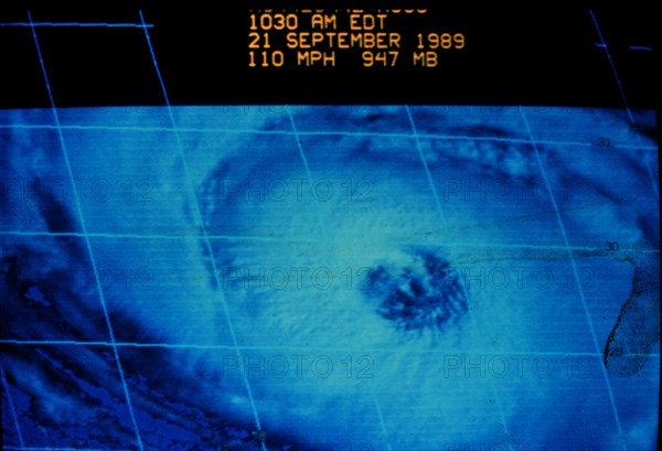 Visible spectra satellite image of Hurricane Hugo on September 21, 1989