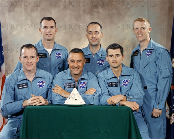 (1 April 1966) The National Aeronautics and Space Administration (NASA) has named these astronauts as the prime crew of the first manned Apollo Space Flight.