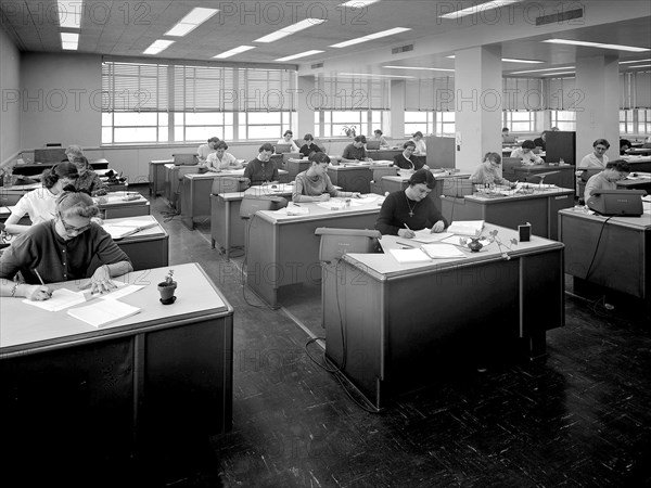 NACA Computers in an Office at the 8- by 6-Foot Supersonic Wind Tunnel ca. 1957