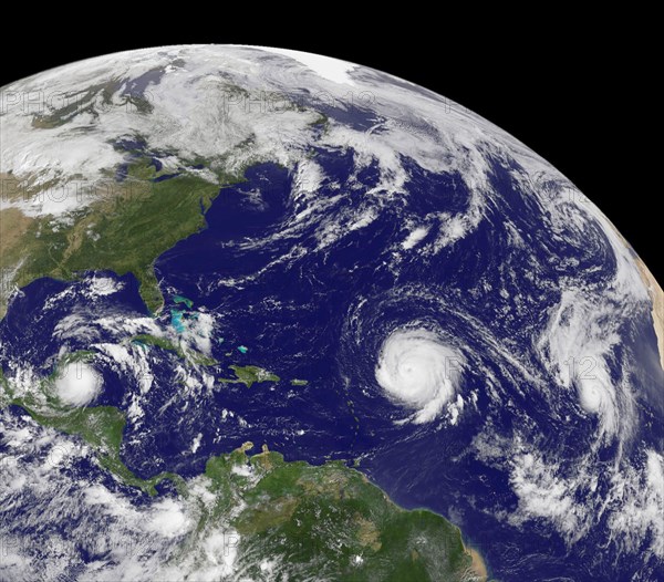 Tropical Storm Karl, Hurricanes Igor and Julia - On Sept 15, 2010 three tropical cyclones were active in the Atlantic Ocean basin, two of them powerful Category Four hurricanes on the Saffir-Simpson scale.