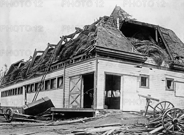 Geneva New York Cyclone Damage - Cow barn unroofed, Geneva, N.Y., Cyclone ca. 1910-1915