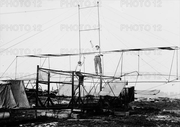 Early aviation history - Meckler-Allen Aeroplane - A biplane intended for transatlantic flight, built by John J. Meckler and C.A. Allen (or Allen Canton)   ca. 1912