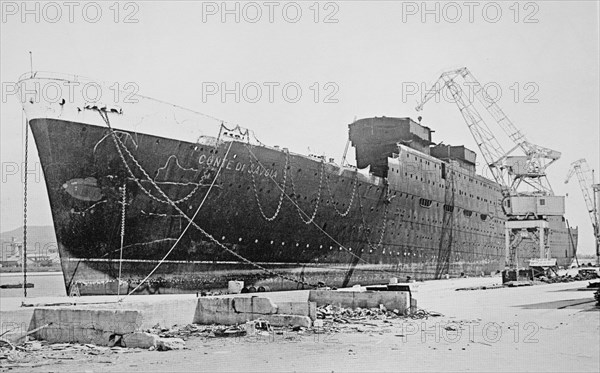 The demolition of the ship Conte Di Savoia ca. 1950