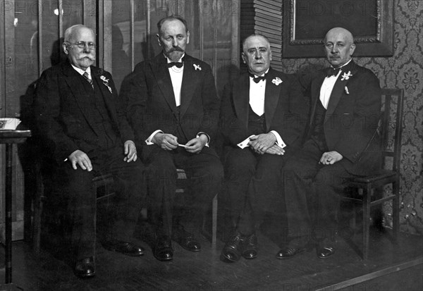 Handing diplomas of honorary members: (from the left) Waclaw Sieroszewski, Jan Lorentowicz, Ferdynand Ossendowski and Kornel Makuszynski. Warsaw, Society of Polish Writers and Journalists April 25, 1934