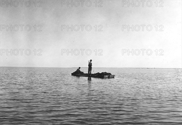 Two boys on small barge, 1912