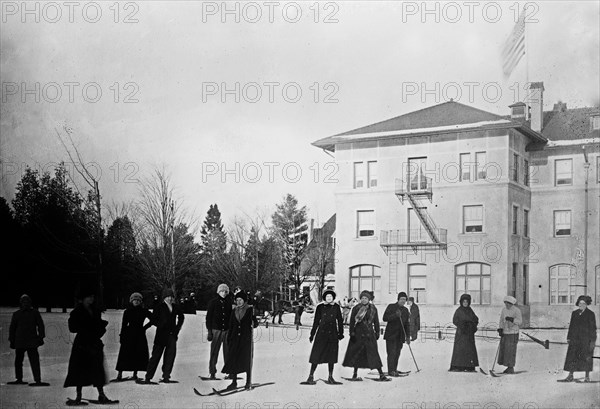 Date: 1910-1915 - Snow shoes and skis - Fort Wm. Henry, Lake Geo.