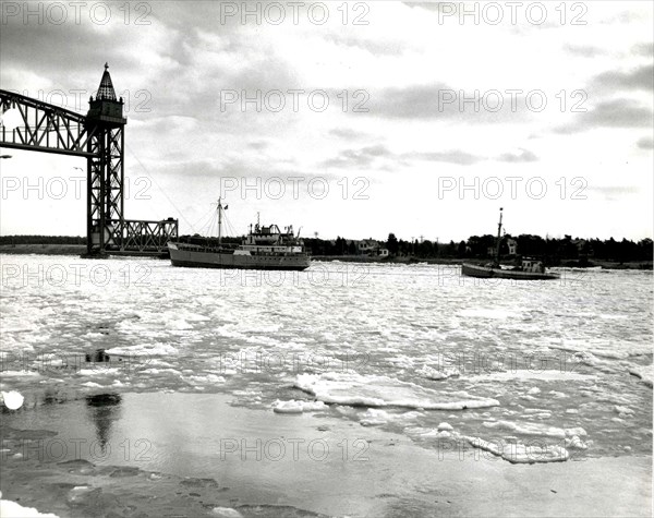 Ships Passing through Ice near Railroad Bridge, Cape Cod Canal 1/23/1959