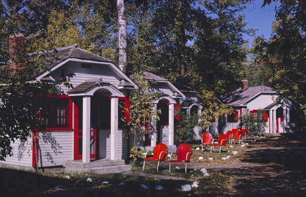 1980s United States -  Fairyland Cottages diagonal view W. Lake Lane; Detroit Lakes Minnesota ca. 1980