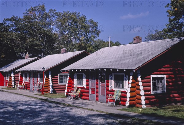 1980s United States -  Tawas Inn cabins diagonal view Route 23 East Tawas Michigan ca. 1988