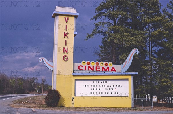 1980s United States -  Viking Drive-In Theater sign; Route 29 Anderson South Carolina ca. 1988