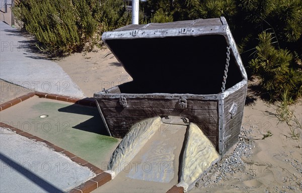 1980s United States -  Treasure chest -  Jockey's Ridge Mini-Golf -  Nags Head -  North Carolina ca. 1985