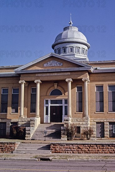 1990s United States -  Carnegie Library vertical central detail view Oklahoma Avenue Guthrie Oklahoma ca. 1996