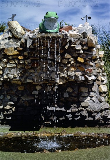 1980s United States -  Frog fountain front -  Around the World in Mini-Golf -  Virginia Beach -  Virginia ca. 1985