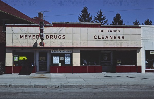 1980s United States -  Tile blockfront, Drug store, and dry cleaners, Dayton Ohio ca. 1980