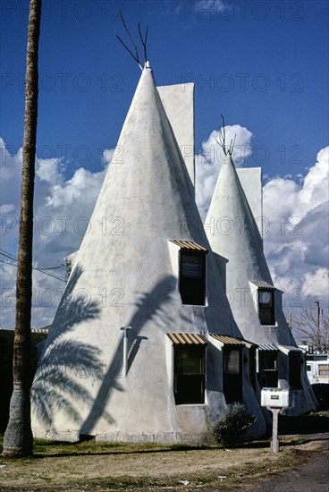 1970s United States -  Wigwam Lodge two teepee cabins Tempe Arizona ca. 1979