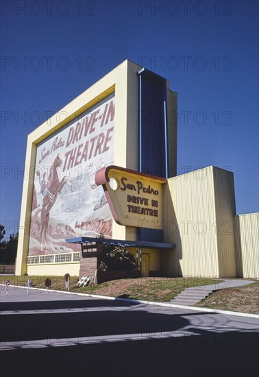 1970s United States - San Pedro Drive-In Theater angle from right blue sky Gaffey Street San Pedro Los Angeles California ca. 1979