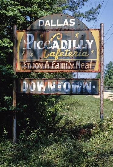 1980s America - Piccadilly Cafeteria billboard, west of Simsboro, Louisiana 1982