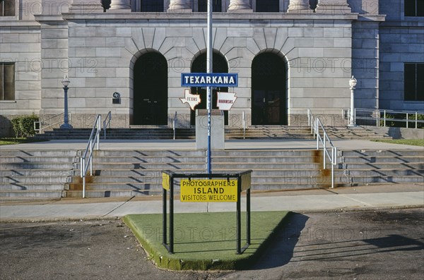 1970s America -   State line, Texarkana, Texas and Arkansas 1979