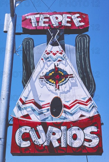 1980s America -   Jene's Teepee Gifts sign, Tucumcari, New Mexico 1982