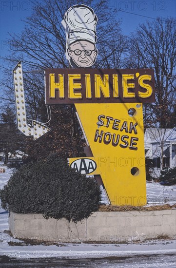 1980s America - Heine's Steak House sign, Springdale, Arkansas 1984