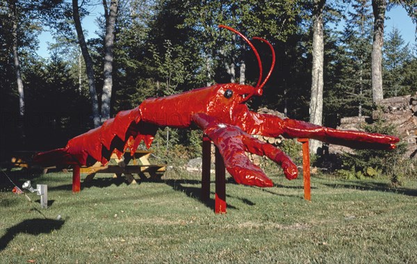 1980s America - Lobster statue, Fenton's Seafood Market, Trenton, Maine 1984