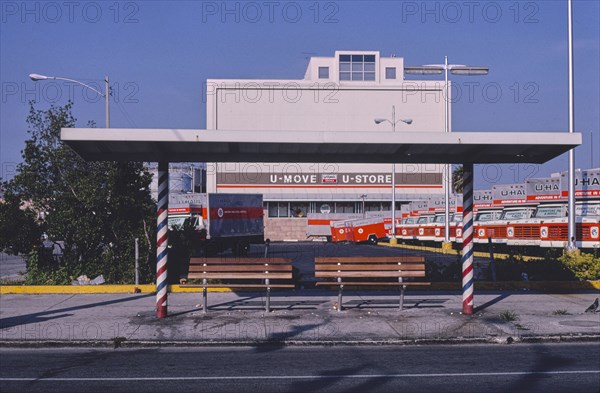 1980s America -  Webb City bus stop barber pole, 9th Street South, St Petersburg, Florida 1980