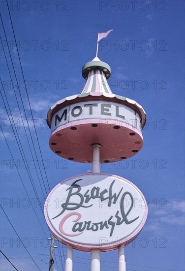1980s United States -  Beach Carousel Motel sign, Virginia Beach, Virginia 1985