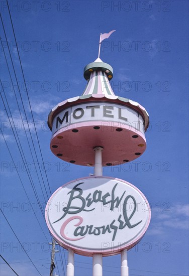 1980s United States - Beach Carousel Motel sign, Virginia Beach, Virginia 1985