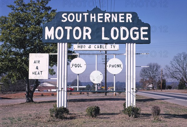 1980s United States - Southerner Motor Lodge sign, Route 29B, Anderson, South Carolina 1988