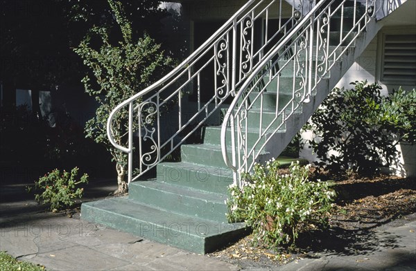 1990s United States -  Queens Court (1948), stair, Kings Way, St Simons Island, Georgia 1990