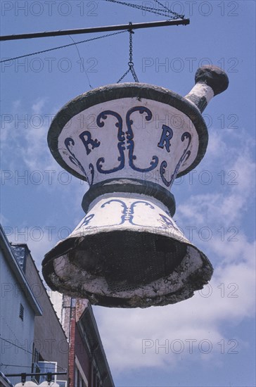 2000s United States -  McGregor Pharmacy sign, Main Street, McGregor, Iowa 2003