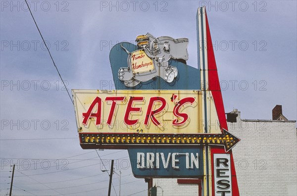 1980s America -  Ater's Drive-in sign, Columbus, Ohio 1984