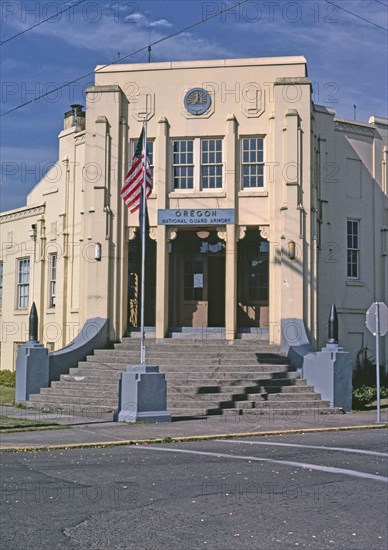 1980s United States -  Oregon National Guard Armory, Washington and 7th Streets, Cottage Grove, Oregon 1987