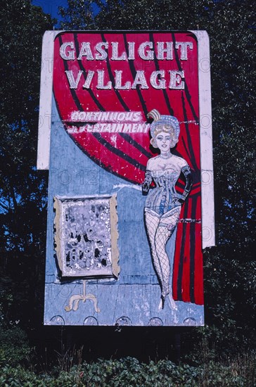 1980s America - Gas Light Village billboard, Wilton, New York 1983