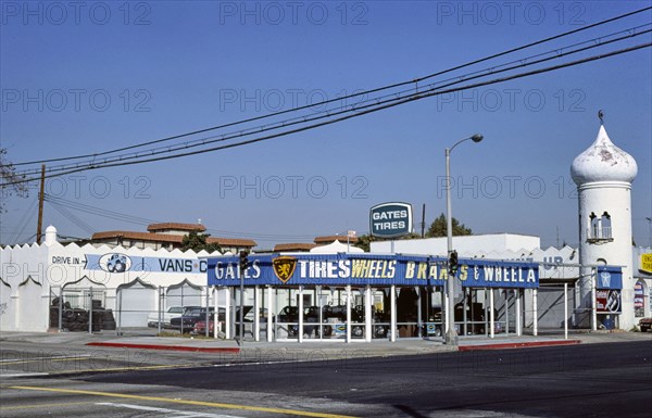 1970s United States - Gates Tires, Washington Place and Grandview, Mar Vista, Los Angeles, California 1977