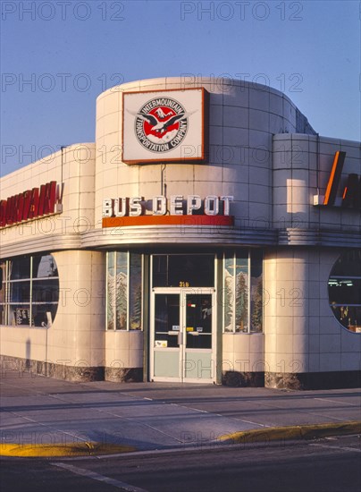 1980s America -  Interwestern Bus Depot, 1st Avenue South and 4th Street, Great Falls, Montana 1987