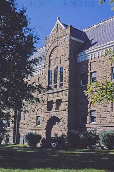 1980s United States -  Shelby County Courthouse, side detail, Harlan, Iowa 1988