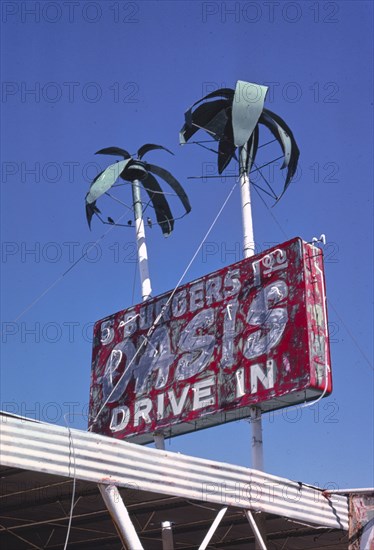 1970s America -  Oasis Drive-in sign, El Reno, Oklahoma 1979